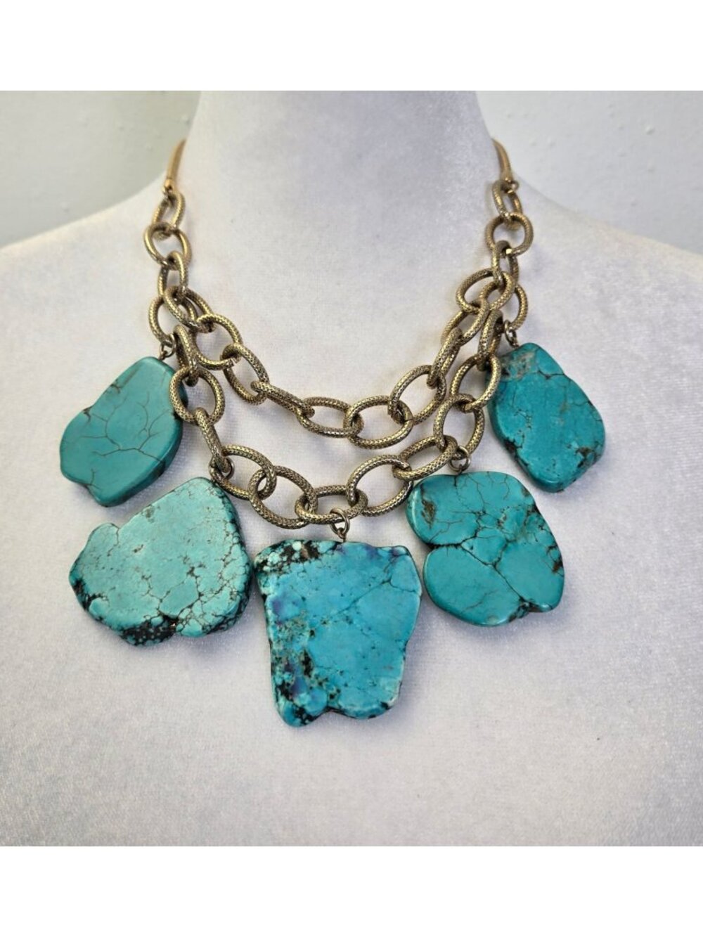 Anthropologie Fairburn Gold Tone and Turquoise Color Statement Necklace